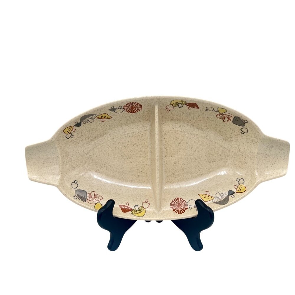 Vintage Franciscan Woodlore Divided Serving Relish Dish Tray Mushrooms MCM
